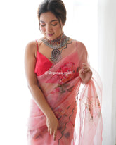 Light Pink Color Pure Organza And Handwork Saree